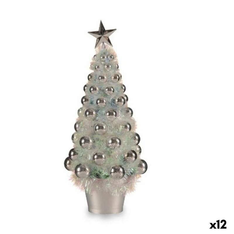 Statua Decorativa Albero di Natale Argentato polipropilene PET 16 x 37,5 x 16 cm (12 Unità)