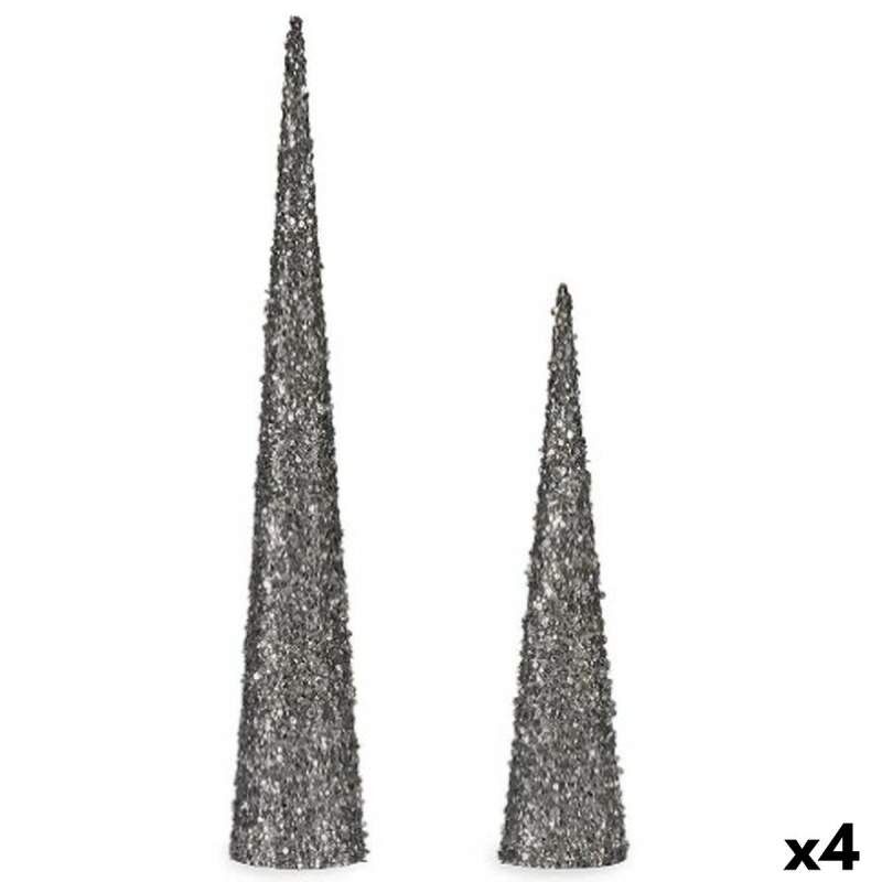 Set of Figures Cones Sequins Silver Plastic (4 Units)