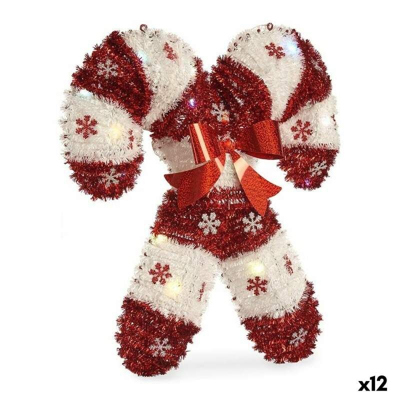 Statua Decorativa Bastoncino di Caramella Tinsel Luce LED Bianco Rosso polipropilene PET 47 x 6 x 47 cm (12 Unità)