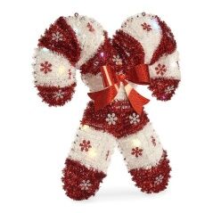 Statua Decorativa Bastoncino di Caramella Tinsel Luce LED Bianco Rosso polipropilene PET 47 x 6 x 47 cm (12 Unità)