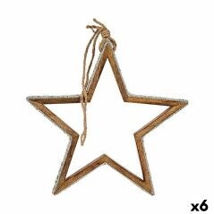 Christmas bauble Star Silver Jute Wood 28,5 x 6 x 56 cm (6 Units)