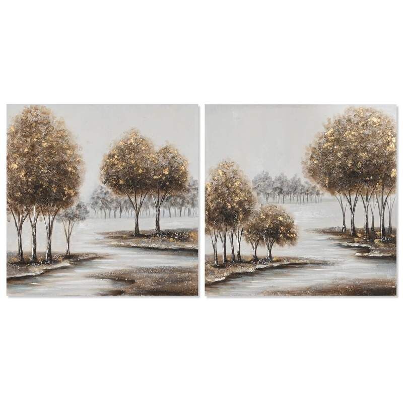 Quadro Home ESPRIT Alberi Cottage 80 x 3 x 80 cm (2 Unità)