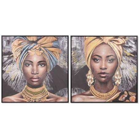 Painting Home ESPRIT Colonial African Woman 80 x 3,5 x 80 cm (2 Units)