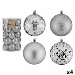 Set of Christmas balls Silver PVC Ø 8 cm (4 Units)