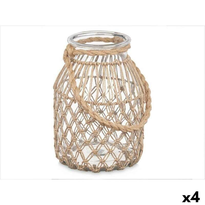 Candleholder Tin Transparent Natural Glass Rope 20 x 30 cm (4 Units)