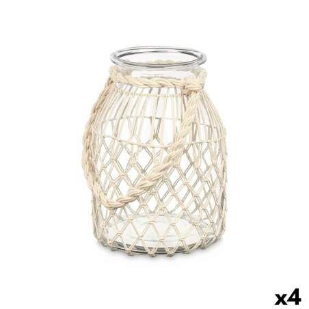 Candleholder Tin White Transparent Glass Rope 20 x 30 cm (4 Units)