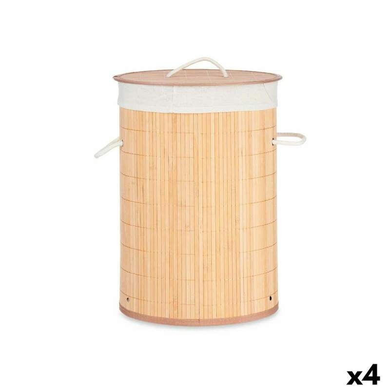 Cesto per i Panni Sporchi Naturale Metallo Bambù Legno MDF 48 L 37 x 50 x 37 cm (4 Unità)