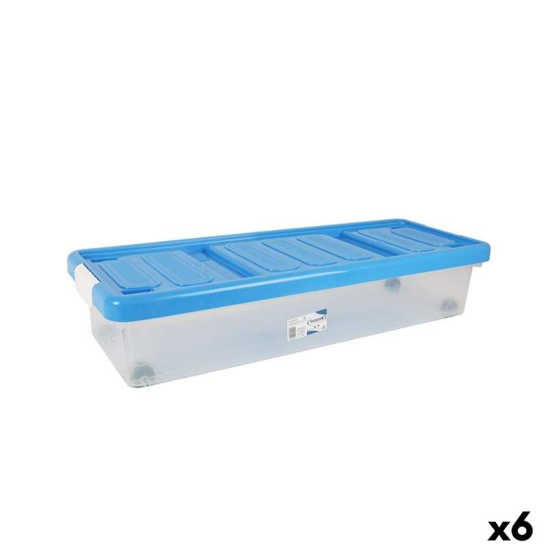 Storage Box with Lid Tontarelli Plastic Blue Transparent 24 L Wheels 79 x 28,7 x 16,8 cm (6 Units)