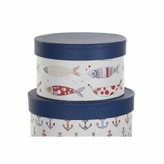 Set of Stackable Organising Boxes DKD Home Decor Navy Stripes White Navy Blue Cardboard (37,5 x 37,5 x 18 cm)