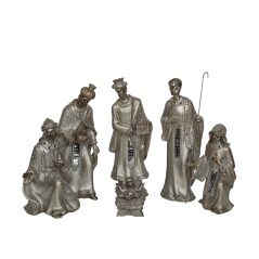 Set of Figures Romimex Silver Resin 13 x 29 x 8 cm Nativity/Bethlehem 6 Pieces