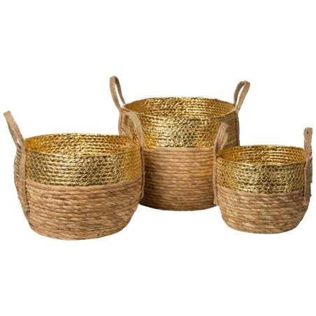 Set di Cesti Romimex Dorato Fibra naturale 31 x 25 x 31 cm 3 Pezzi