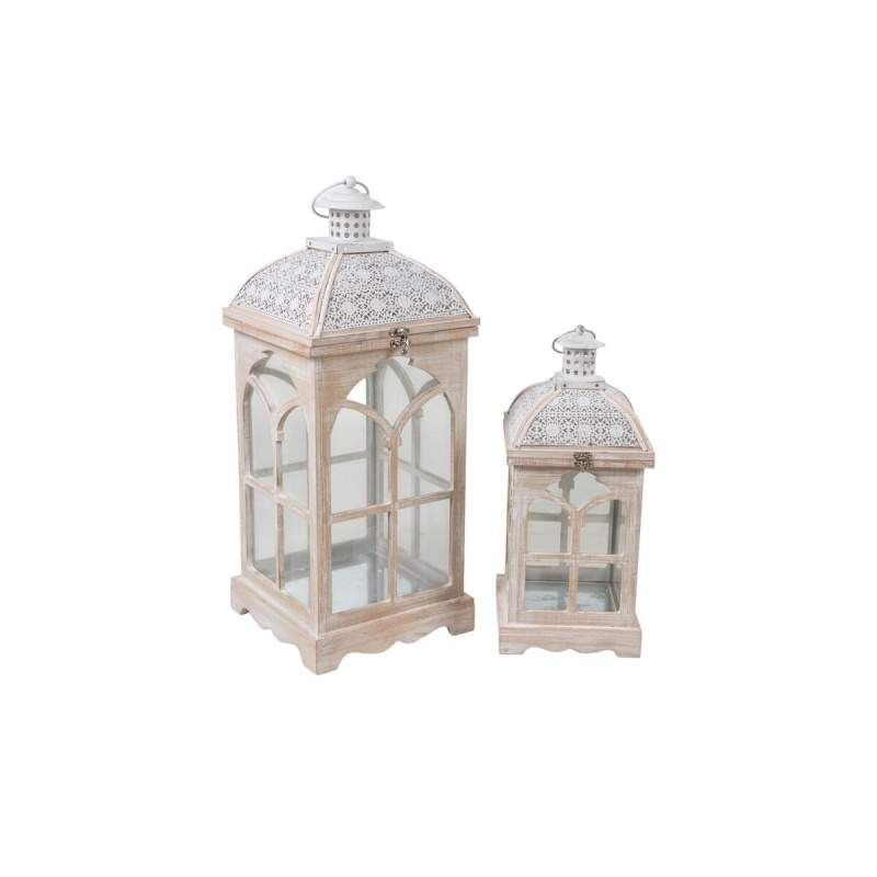 Set di lanterne Romimex Bianco Legno Metallo 24 x 59 x 24 cm 2 Pezzi