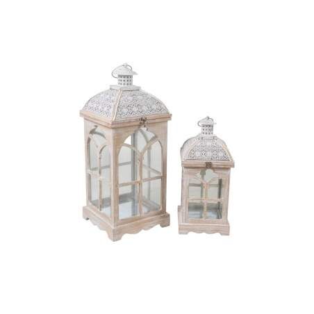 Set di lanterne Romimex Bianco Legno Metallo 24 x 59 x 24 cm 2 Pezzi