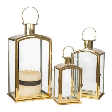 Lantern set Romimex Golden Metal Glass 24 x 54 x 20 cm 3 Pieces