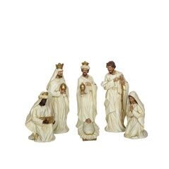 Set of Figures Romimex White Resin 10 x 23 x 8 cm Nativity/Bethlehem 6 Pieces