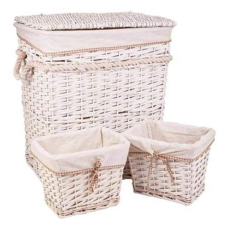 Set of Baskets Alexandra House Living White wicker Willow wood 41 x 63 x 55 cm 30 x 22 x 24 cm 3 Pieces