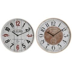 Orologio da Parete Home ESPRIT Bianco Cristallo Legno MDF 40 x 4,5 x 40 cm (2 Unità)