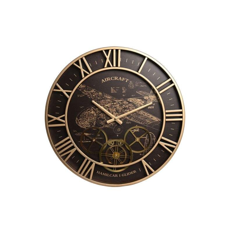 Orologio da Parete DKD Home Decor Aereo Cristallo Dorato Ferro Marrone scuro (52 x 5 x 52 cm)