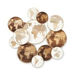 Wall Decoration White Brown Mango wood World Map 76 x 70 x 5 cm