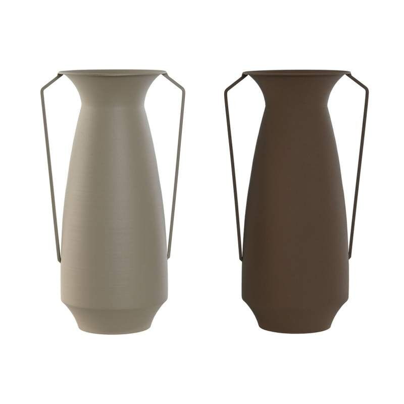 Vase Home ESPRIT Brown Beige Metal 25 x 25 x 44 cm (2 Units)