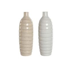 Vaso Home ESPRIT Beige Ceramica 19 x 19 x 55 cm (2 Unità)