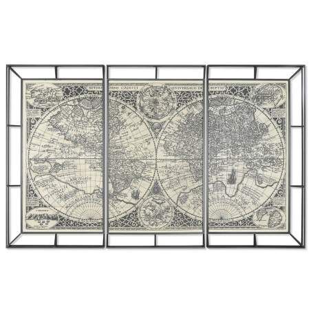 Set of 3 pictures Home ESPRIT White Black World Map 222 x 8 x 140 cm (3 Pieces)