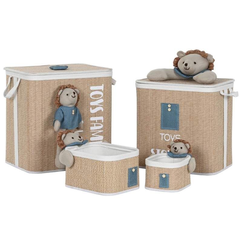 Cesto per i Panni Sporchi Home ESPRIT Verde Naturale Per bambini 44 x 44 x 45 cm 4 Pezzi