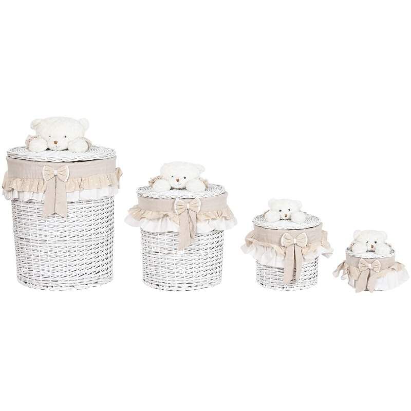 Laundry basket Home ESPRIT White Beige wicker Shabby Chic 45 x 45 x 68 cm 4 Pieces