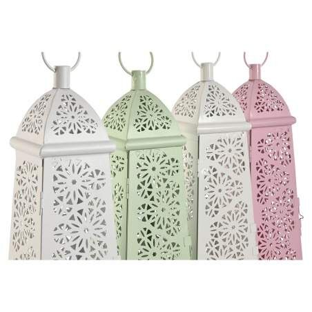 Lantern Home ESPRIT White Green Pink Metal Aluminium Shabby Chic 13 x 13 x 43 cm (4 Units)