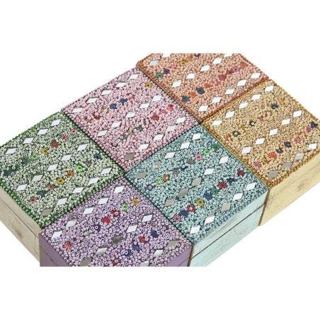 Jewelry box Home ESPRIT Multicolour Mango wood 10 x 10 x 6 cm (2 Pieces) (6 Units)