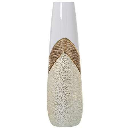 Vase Alexandra House Living White Golden Silver Ceramic Shiny 14 x 14 x 45 cm