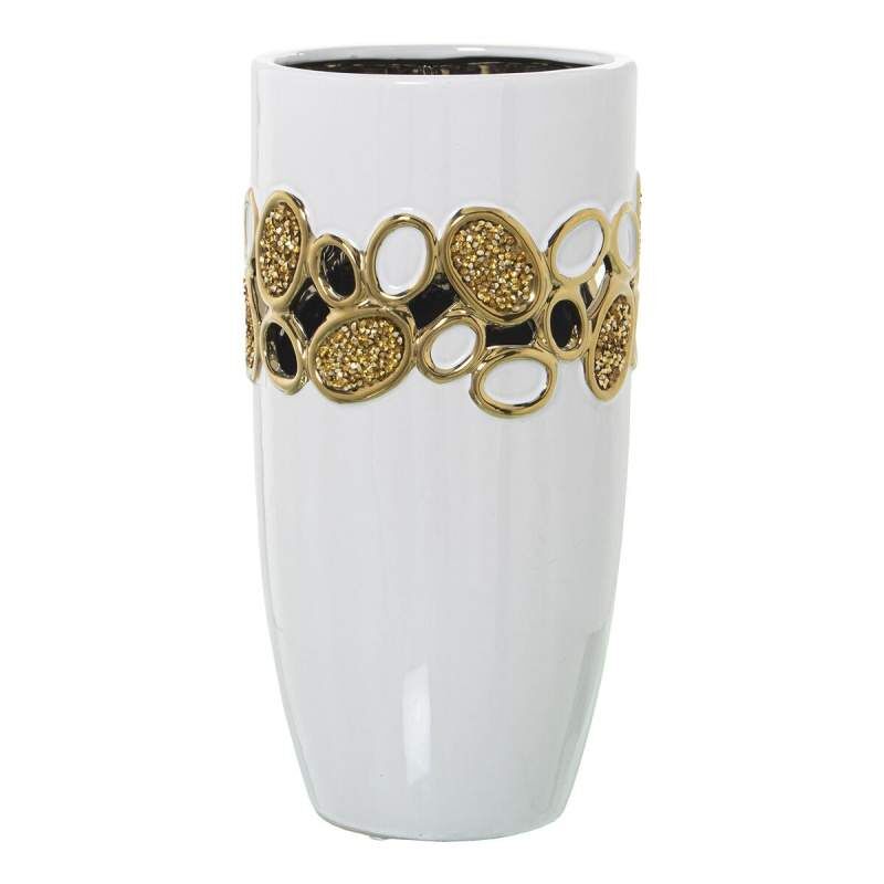 Vaso Alexandra House Living Bianco Dorato Ceramica 15 x 15 x 27 cm