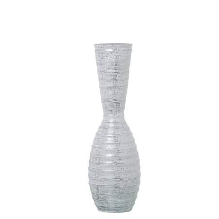 Floor vase Alexandra House Living White Silver Ceramic Stripes 18 x 18 x 56 cm