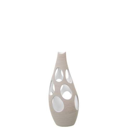 Vase Alexandra House Living Ecru Ceramic Stripes Circles 17 x 17 x 37 cm