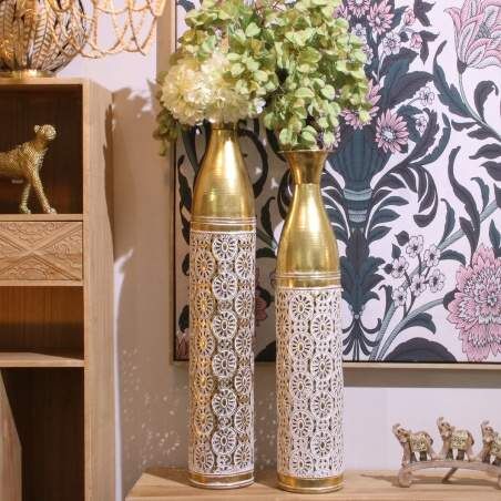 Floor vase Alexandra House Living White Golden Metal 10 x 10 x 73 cm