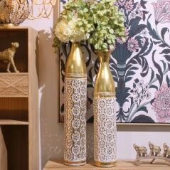 Floor vase Alexandra House Living White Golden Metal 12 x 12 x 63 cm