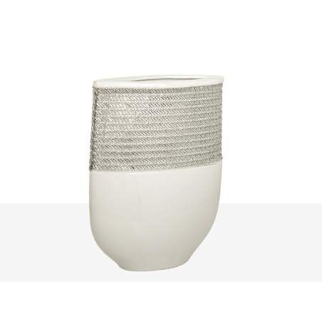 Vase Romimex White Silver Ceramic 21 x 28 x 9 cm