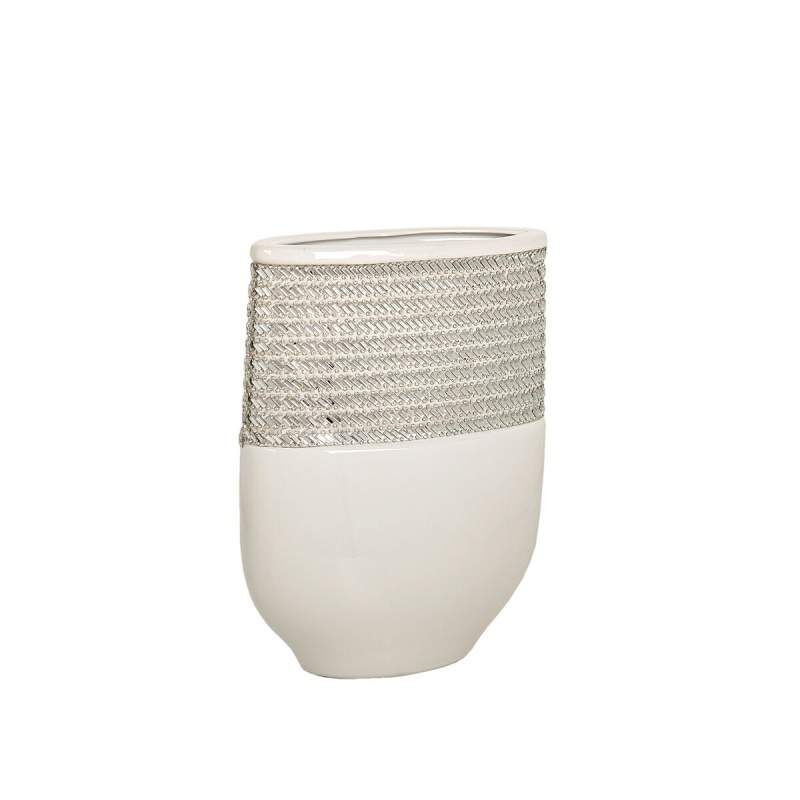 Vase Romimex White Silver Ceramic 18 x 25 x 9 cm