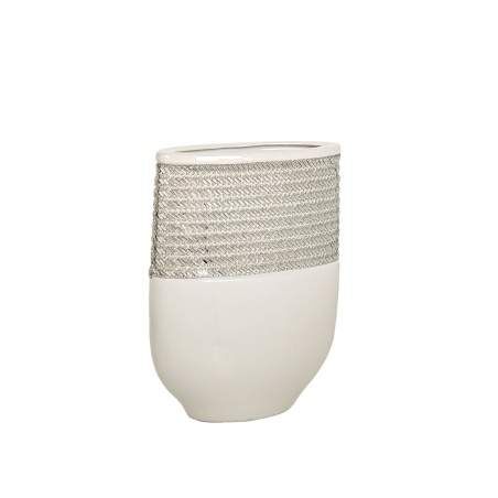 Vase Romimex White Silver Ceramic 18 x 25 x 9 cm