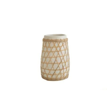 Vaso Romimex Bianco Ceramica Rattan 20 x 30 x 20 cm