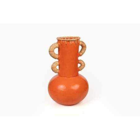 Vase Romimex Orange Natural Ceramic Rattan 20 x 40 x 20 cm With handles