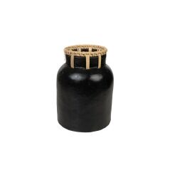 Vaso Romimex Nero Naturale Ceramica Rattan 15 x 17 x 15 cm