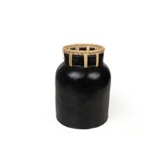 Vaso Romimex Nero Naturale Ceramica Rattan 15 x 17 x 15 cm