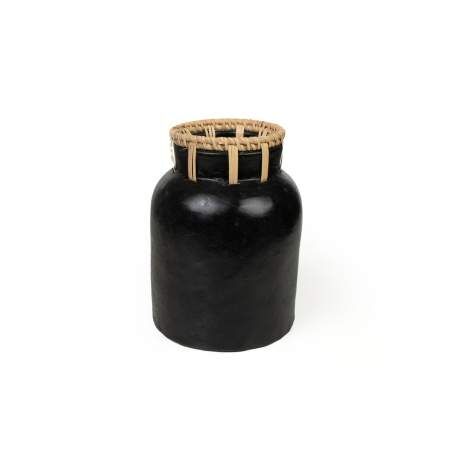 Vase Romimex Black Natural Ceramic Rattan 15 x 17 x 15 cm