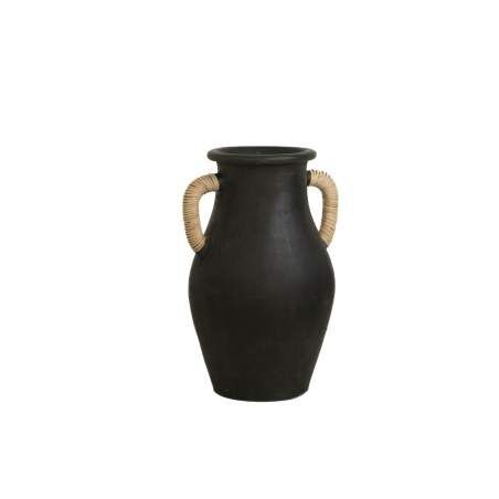 Vaso Romimex Nero Ceramica Rattan 20 x 40 x 20 cm Con manici