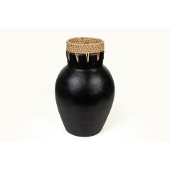 Vase Romimex Black Natural Ceramic Rattan 16 x 30 x 16 cm