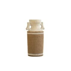 Vase Romimex White Sackcloth Ceramic 15 x 40 x 15 cm