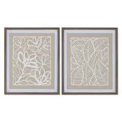 Canvas Home ESPRIT White Beige Leaf of a plant Urban 50 x 4 x 60 cm (2 Units)