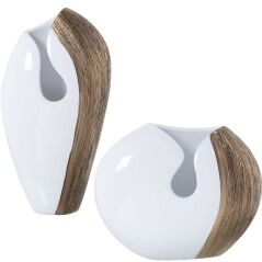 Set of 2 Vases Alexandra House Living White Golden Ceramic Shiny 24 x 24 x 42 cm (2 Pieces)