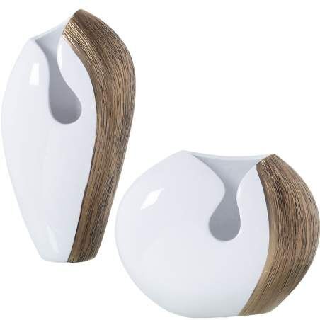 Set of 2 Vases Alexandra House Living White Golden Ceramic Shiny 24 x 24 x 42 cm (2 Pieces)